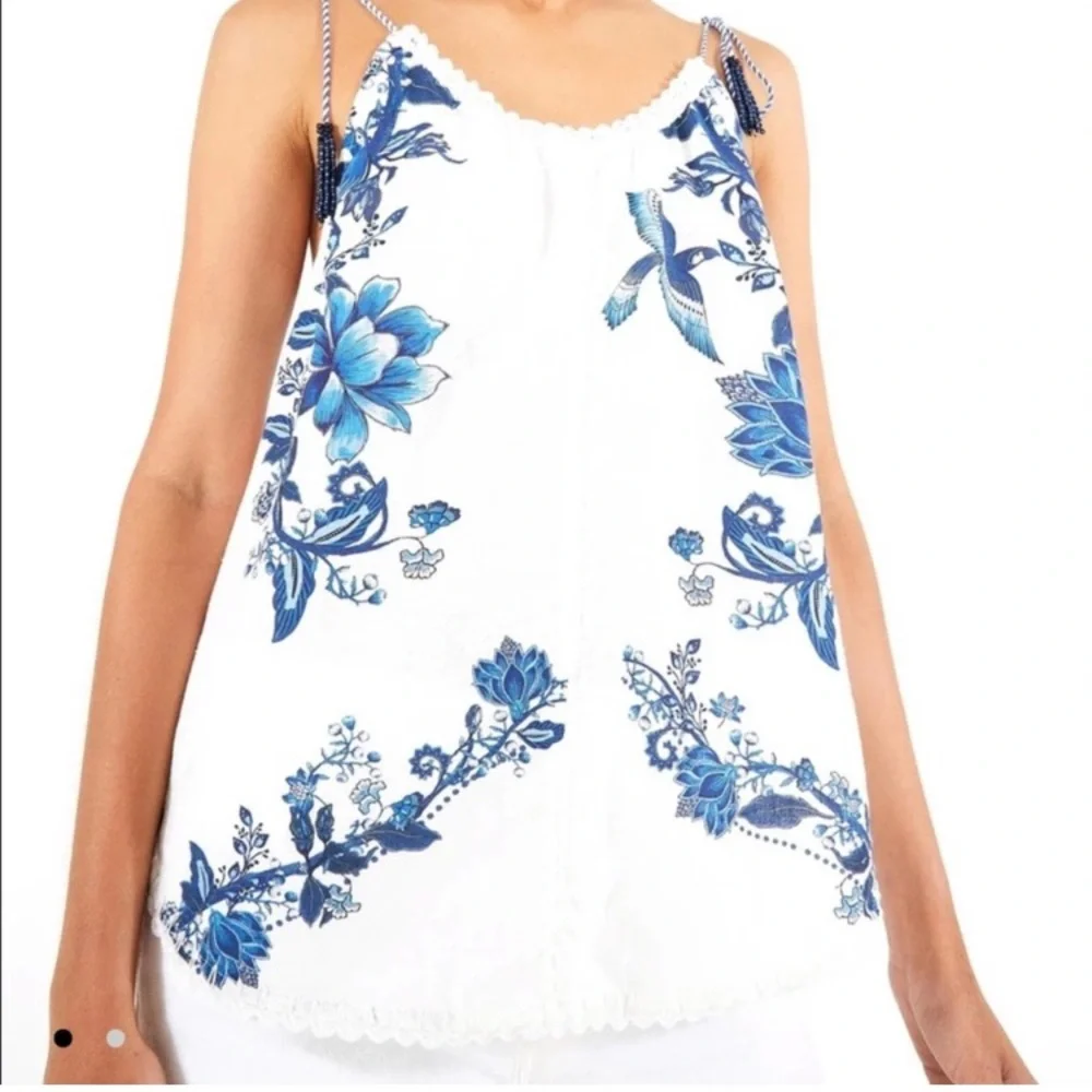 Anthropologie White and Blue Floral Tank Top - Picture 1 of 10